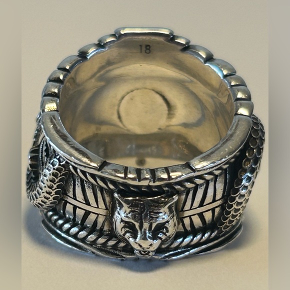 GUCCI Malachite Stone Gucci Garden Snake Tiger Heavy 925 Silver Ring 8.75US RARE - Picture 5 of 12